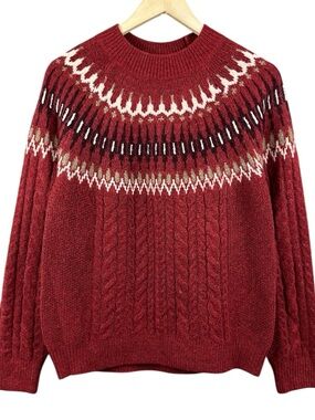 Wind River Heritage Classic Red Fair Isle Cable Knit  Sweater Size Medium